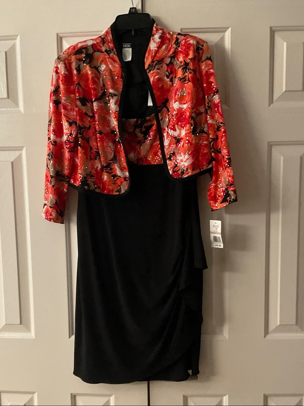 MSK Black Pencil Skirt with Red Floral Jacket
